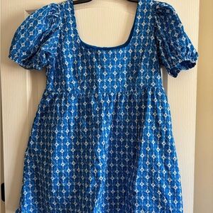RHODE Blue Printed Puff-Sleeve Dress